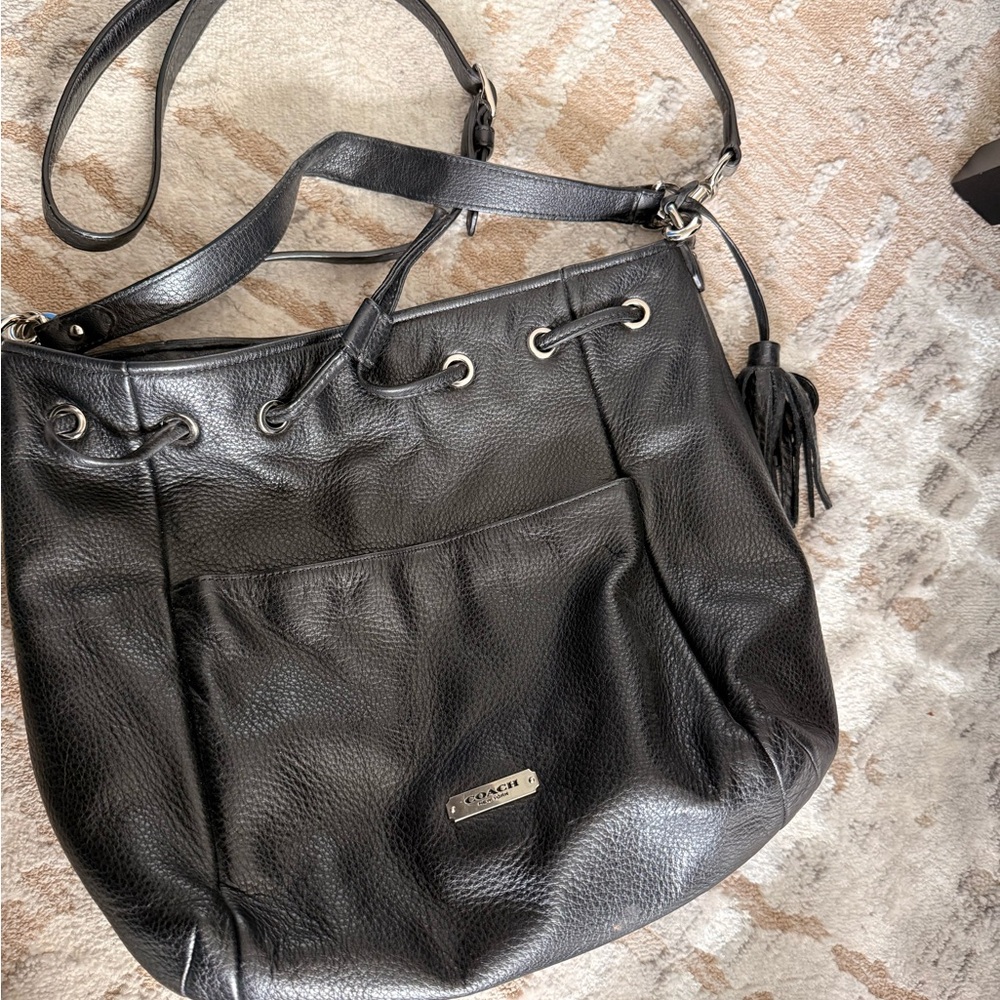 Coach Pebbled Black Leather Shoulder Bag